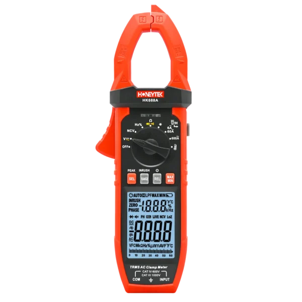HK688A 6,000 Counts Double-molded TRMS Clamp Meter with 600A/1000V