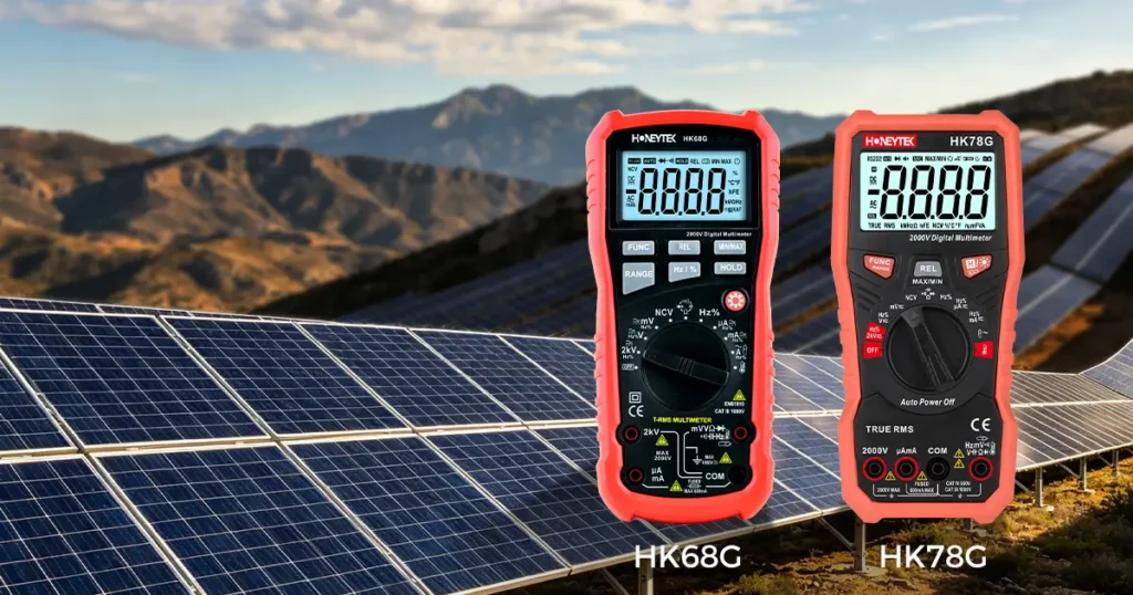 Сравнение цифровых мультиметров HK68G и HK78G на 2000 В для солнечных батарей.